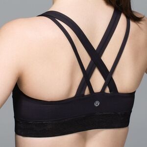 Lululemon Run For Days Sports Bra Strappy Back Cutout Black Gold Size 4